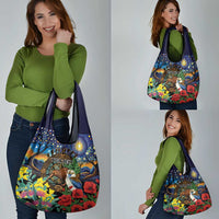 Kiwi-Kookaburra Bird ANZAC Personalised Grocery Bag Aussie Golden Wattle Poppy Flowers