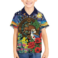 Kiwi-Kookaburra Bird ANZAC Personalised Hawaiian Shirt Aussie Golden Wattle Poppy Flowers