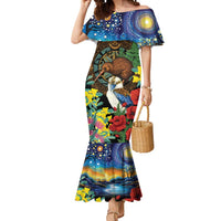 Kiwi-Kookaburra Bird ANZAC Personalised Mermaid Dress Aussie Golden Wattle Poppy Flowers
