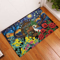 Kiwi-Kookaburra Bird ANZAC Personalised Rubber Doormat Aussie Golden Wattle Poppy Flowers