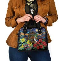Kiwi-Kookaburra Bird ANZAC Personalised Shoulder Handbag Aussie Golden Wattle Poppy Flowers