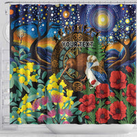 Kiwi-Kookaburra Bird ANZAC Personalised Shower Curtain Aussie Golden Wattle Poppy Flowers