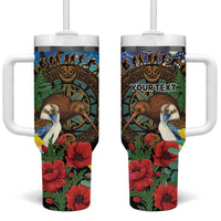 Kiwi-Kookaburra Bird ANZAC Personalised Tumbler With Handle Aussie Golden Wattle Poppy Folowers