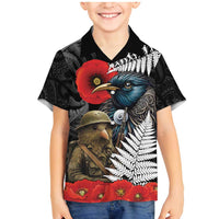 Kiwi-Tui Bird Soldier ANZAC Day Personalised Family Matching Mermaid Dress and Hawaiian Shirt Maori Silver Fern Motif