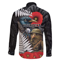 Kiwi-Tui Bird Soldier ANZAC Day Personalised Family Matching Off The Shoulder Long Sleeve Dress and Hawaiian Shirt Maori Silver Fern Motif