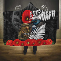 Kiwi-Tui Bird Soldier ANZAC Day Personalised Hooded Blanket Maori Silver Fern Motif