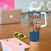 Fiji Island Tropical Flowers and Tapa Pattern Tumbler With Handle