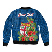 Personalised Fiji Bomber Jacket Tropical Flowers and Tapa Pattern LT9 - Polynesian Pride