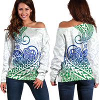 Polynesian Off Shoulder Sweater Tribal Tattoo Gradient 03 Screen Color LT9 Women Gradient - Polynesian Pride