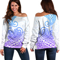 Polynesian Off Shoulder Sweater Tribal Tattoo Gradient 04 Screen Color LT9 Women Gradient - Polynesian Pride