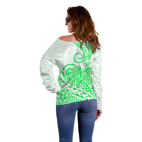 Polynesian Off Shoulder Sweater Tribal Tattoo Green Screen Color LT9 - Polynesian Pride