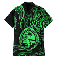 Polynesian Guam Coat of Arms Family Matching Short Sleeve Bodycon Dress and Hawaiian Shirt Polynesian Tribal Tattoo Green Version