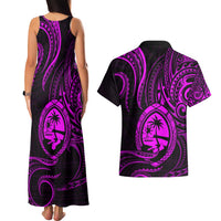 Polynesian Guam Coat of Arms Couples Matching Tank Maxi Dress and Hawaiian Shirt Polynesian Tribal Tattoo Purple Version