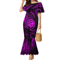 Polynesian Guam Coat of Arms Family Matching Mermaid Dress and Hawaiian Shirt Polynesian Tribal Tattoo Purple Version