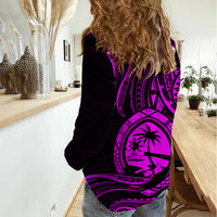 Polynesian Pride Guam Women Casual Shirt With Polynesian Tribal Tattoo and Coat of Arms Purple Version LT9 - Polynesian Pride