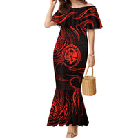 Polynesian Guam Coat of Arms Family Matching Mermaid Dress and Hawaiian Shirt Polynesian Tribal Tattoo Red Version