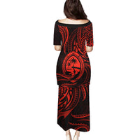 Polynesian Guam Coat of Arms Family Matching Puletasi and Hawaiian Shirt Polynesian Tribal Tattoo Red Version