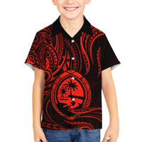 Polynesian Guam Coat of Arms Family Matching Puletasi and Hawaiian Shirt Polynesian Tribal Tattoo Red Version