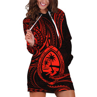 Polynesian Pride Guam Hoodie Dress With Polynesian Tribal Tattoo and Coat of Arms Red Version LT9 - Polynesian Pride