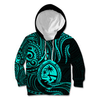 Polynesian Pride Guam Kid Hoodie With Polynesian Tribal Tattoo and Coat of Arms Turquoise Version LT9 Hoodie turquoise - Polynesian Pride