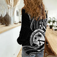 Polynesian Pride Guam Women Casual Shirt With Polynesian Tribal Tattoo and Coat of Arms Black Version LT9 - Polynesian Pride