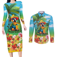 Always 5 O'clock Couples Matching Long Sleeve Bodycon Dress and Long Sleeve Button Shirt Hawaiian Tropical Parrot - Polynesian Pride