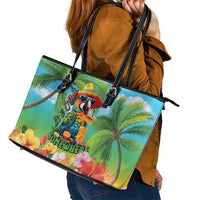 Always 5 O'clock Leather Tote Bag Hawaiian Tropical Parrot - Polynesian Pride
