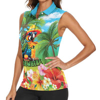 Always 5 O'clock Women Sleeveless Polo Shirt Hawaiian Tropical Parrot - Polynesian Pride