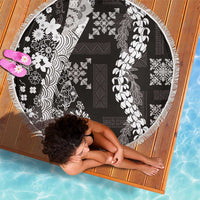 Hawaii Puakenikeni and Maile Lei Beach Blanket Black Japanese Wave Style - Polynesian Pride