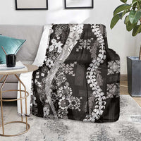 Hawaii Puakenikeni and Maile Lei Blanket Black Japanese Wave Style - Polynesian Pride