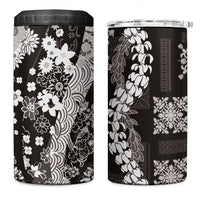 Hawaii Puakenikeni and Maile Lei 4 in 1 Can Cooler Tumbler Black Japanese Wave Style - Polynesian Pride