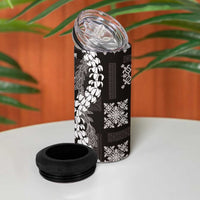 Hawaii Puakenikeni and Maile Lei 4 in 1 Can Cooler Tumbler Black Japanese Wave Style - Polynesian Pride