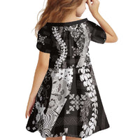 Hawaii Puakenikeni and Maile Lei Family Matching Off Shoulder Maxi Dress and Hawaiian Shirt Black Japanese Wave Style - Polynesian Pride