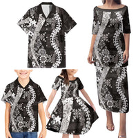 Hawaii Puakenikeni and Maile Lei Family Matching Puletasi and Hawaiian Shirt Black Japanese Wave Style - Polynesian Pride