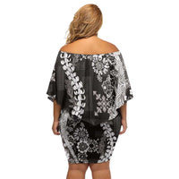Hawaii Puakenikeni and Maile Lei Off Shoulder Short Dress Black Japanese Wave Style - Polynesian Pride