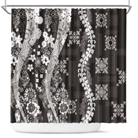 Hawaii Puakenikeni and Maile Lei Shower Curtain Black Japanese Wave Style - Polynesian Pride