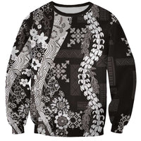 Hawaii Puakenikeni and Maile Lei Sweatshirt Black Japanese Wave Style LT9 Unisex Black - Polynesian Pride