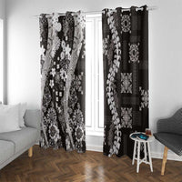 Hawaii Puakenikeni and Maile Lei Window Curtain Black Japanese Wave Style - Polynesian Pride