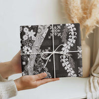 Hawaii Puakenikeni and Maile Lei Wrapping Paper Black Japanese Wave Style - Polynesian Pride