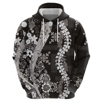 Hawaii Puakenikeni and Maile Lei Zip Hoodie Black Japanese Wave Style - Polynesian Pride