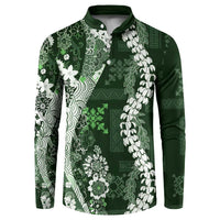 Hawaii Puakenikeni and Maile Lei Button Sweatshirt Green Japanese Wave Style LT9 Green - Polynesian Pride