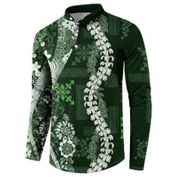 Hawaii Puakenikeni and Maile Lei Button Sweatshirt Green Japanese Wave Style LT9 - Polynesian Pride