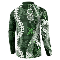 Hawaii Puakenikeni and Maile Lei Button Sweatshirt Green Japanese Wave Style LT9 - Polynesian Pride