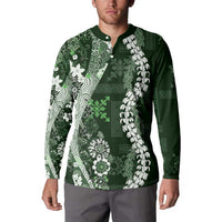 Hawaii Puakenikeni and Maile Lei Button Sweatshirt Green Japanese Wave Style LT9 - Polynesian Pride
