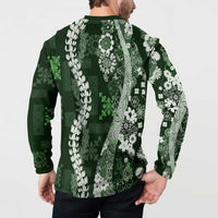 Hawaii Puakenikeni and Maile Lei Button Sweatshirt Green Japanese Wave Style LT9 - Polynesian Pride