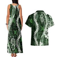 Hawaii Puakenikeni and Maile Lei Couples Matching Tank Maxi Dress and Hawaiian Shirt Green Japanese Wave Style - Polynesian Pride