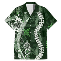 Hawaii Puakenikeni and Maile Lei Family Matching Mermaid Dress and Hawaiian Shirt Green Japanese Wave Style - Polynesian Pride