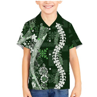 Hawaii Puakenikeni and Maile Lei Family Matching Mermaid Dress and Hawaiian Shirt Green Japanese Wave Style - Polynesian Pride