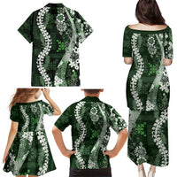 Hawaii Puakenikeni and Maile Lei Family Matching Puletasi and Hawaiian Shirt Green Japanese Wave Style - Polynesian Pride
