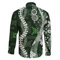 Hawaii Puakenikeni and Maile Lei Family Matching Puletasi and Hawaiian Shirt Green Japanese Wave Style - Polynesian Pride